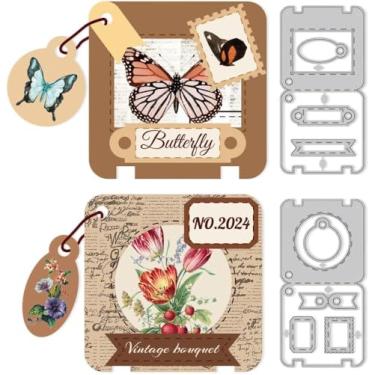 Imagem de 2 conjuntos de etiquetas de etiquetas de matrizes de corte fino, cartão de felicitações cortado em aço carbono, estêncil, cartão, scrapbook, estampagem, moldes para artesanato, papel, álbuns, presente