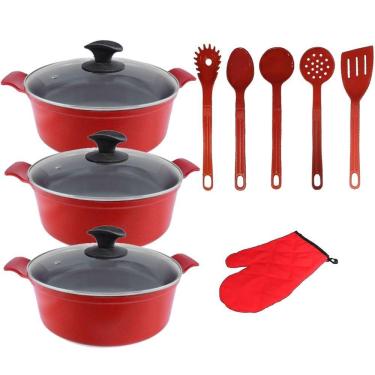 Imagem de Jogo De Panelas Vermelho Cerâmica Talher Javali Aal 26a30