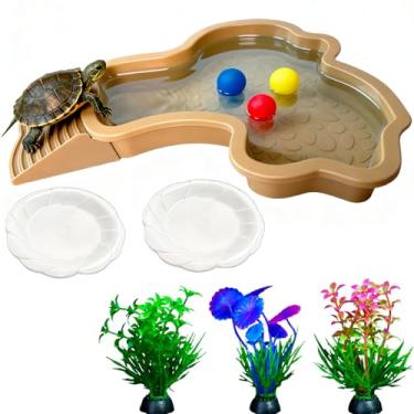 Imagem de 9 peças grandes tartarugas para piscinas anfíbios, plataforma, anfíbios, réptil, tigela de água, brinquedos de enriquecimento de tartaruga, acessórios de aquário para lagarto, caranguejo, caranguejo