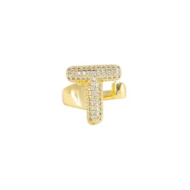 Imagem de 1 anel ajustável com letra completa - joia moderna adequada para uso diário, Natal, Ano Novo, Dia dos Namorados, presente de feriado, Cobre, Sem pedra preciosa