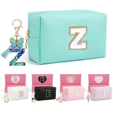 Imagem de AIBFRID 2 peças de bolsas de maquiagem iniciais para mulheres, presentes de aniversário para meninas de 10, 5, 6, 7, 8, 9, 10, 11 e 12 anos, bolsas de cosméticos de viagem, bolsa de maquiagem fofa