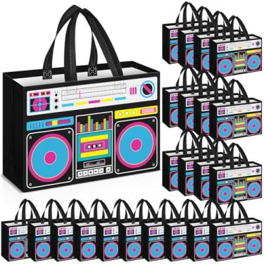 Imagem de Locmeo 50 peças, 24 peças, sacos de festa dos anos 80 anos 90, não tecido, retrô, rádio, mercearia, para festa hip hop, aniversário, discoteca, rock (preto)
