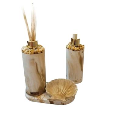 Imagem de Kit Lavabo em Concreto com Pedras – Conjunto Decorativo para Banheiro com Saboneteira, Difusor e Bandeja Artesanal