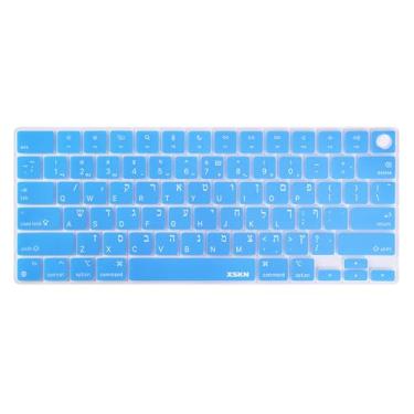 Imagem de XSKN Capa de silicone para teclado americano com letra hebraica azul serve para MacBook Air MacBook Pro 13,6 15,3 14,2 16,2 polegadas lançado desde 2021 com chip M1 M2 M3 M4 e Touch ID