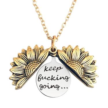 Imagem de Colar com medalhão de girassol inspirador, presente motivacional com design de corrente