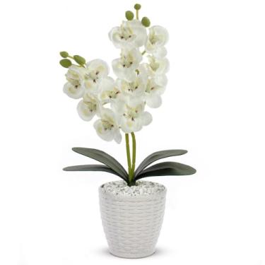 Imagem de Vaso Flores Artificiais Arranjo Orquideas Decorativas Orquídea 28cm(Branco)