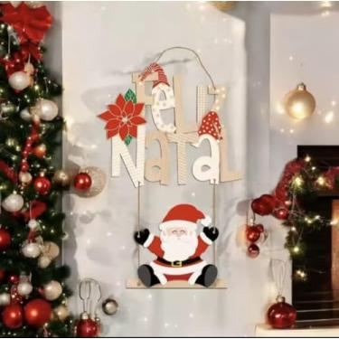 Imagem de Placa De Porta Natalina - FELIZ NATAL PAPAI NOEL NO BALANÇO (41 X 20,3 Cms)