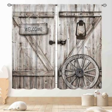 Imagem de Cortinas de madeira rústica, fazenda de madeira ocidental, porta de celeiro, tábua, tábua, portão de garagem, vintage, country, blackout para quarto, sala de estar, banheiro, cozinha, 2 painéis, 107 x