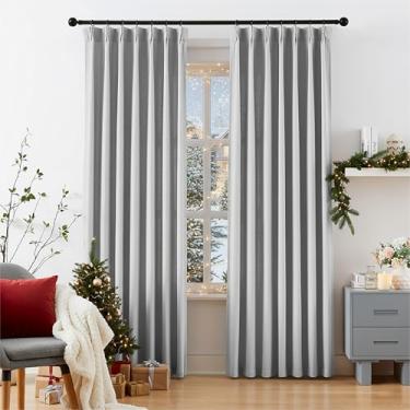 Imagem de Cortinas de textura de linho cinza para sala de estar, quarto, plissadas, 203 cm de comprimento, semitransparentes, conjunto de 2 painéis para privacidade de fazenda, filtragem de luz, cortinas