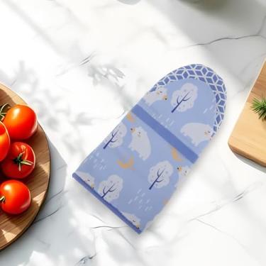 Imagem de Generic 1 peça de luvas de forno cabo longo pinças revestidas com resina design de ursos polares lavar à mão apenas pano de algodão de silicone azul 31 x 12,5 cm