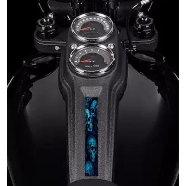 Imagem de Blue Skulls Dyna Dash Panel Console Insert! Serve para Harley Davidson 2018 a 2021 Dyna Low Rider Bikes