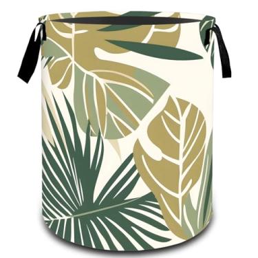 Imagem de VODRM Cesta de roupa suja com folhas de monstera, palmeira tropical, dobrável, organizador de brinquedos, cesto organizador de brinquedos para crianças e adultos, cesto de armazenamento impermeável de
