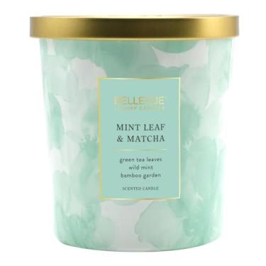 Imagem de Bellevue Vela perfumada de luxo, 340 g, cera de mistura de soja, óleos essenciais, queima de longa duração, fragrâncias domésticas, velas perfumadas de aromaterapia Aroma: folha de hortelã e matcha