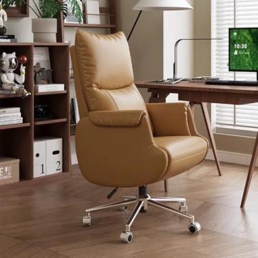 Imagem de Cadeira Executiva para Escritório com Apoio para os Pés, Cadeiras Executivas Grandes e Altas com Assento Largo, Cadeira Ergonômica para Escritório em Couro, para Casa,Light brown