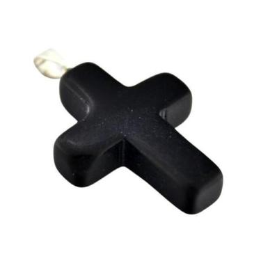 Imagem de Colar Crucifixo Pedra Obsidiana Preta Natural Pino Prateado - Cristais