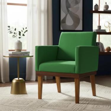 Imagem de Poltrona Decorativa Para Sala Recepção Manicure Consultório Salão de Beleza Base em Madeira Divine Tecido Suede (Verde)