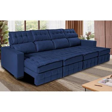 Imagem de Sofá Retrátil E Reclinável 3,20m Molas Ensacadas E Costura Tripla Cama Inbox Nobre Suede Azul