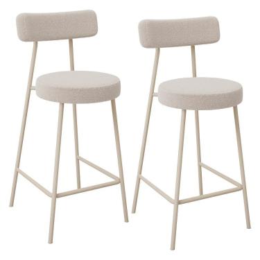 Imagem de Kit 02 Banquetas Baixa Cozinha Sala Jantar Bancada Milão Arena L02 Bouclê Creme - Lyam Decor