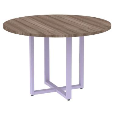 Imagem de Mesa De Reunião Redonda P25 Pandin 110 Cm (largura) Tampo Mdp Walnut Pé Aço Tubular Lilás