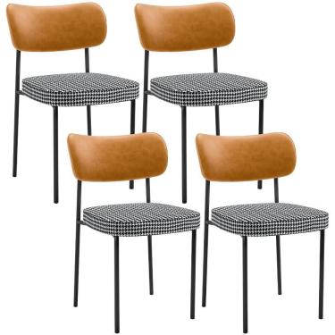 Imagem de Kit 04 Cadeiras Decorativas Estofada Sala Jantar Melina L02 Couríssimo Whisky Pied Poule - Lyam Decor