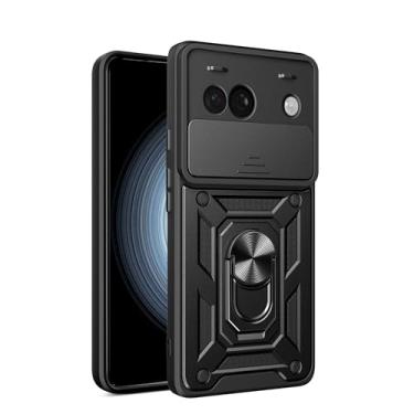 Imagem de RKINC Capa para Google Pixel 8A com capa deslizante para câmera e suporte de anel girado, grau militar, à prova de choque com suporte magnético para carro, preta