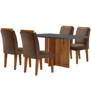 Imagem de Sala De Jantar Mesa Olímpia 120cm 4 Cadeiras Athena Moderna Marrom Gra