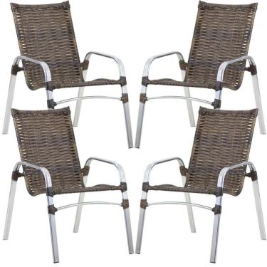 Imagem de Jogo De 4 Cadeiras Emily Em Alumínio E Mesa De Centro Trama Argila