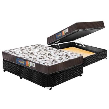 Imagem de Cama Box Baú Casal: Colchão Espuma Polar D33 Pérola + Base CRC Suede Black(138x188)