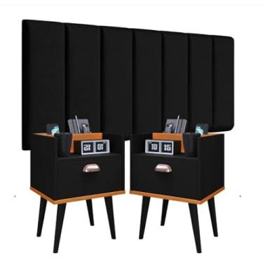 Imagem de Conjunto Quarto com Cabeceira Casal Modulada Casal Queen King com Kit Criado(Preto/Cinamomo,140CM - CASAL)