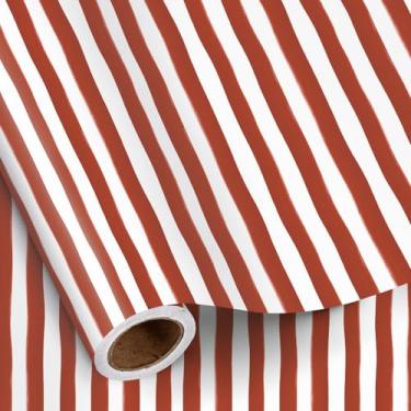 Imagem de RUSPEPA Rolo de papel de embrulho listrado vermelho e branco, mini rolo, aquarela pincelada listrada, papel de embrulho para presente para Natal, feriado, aniversário, dia dos namorados, aniversário