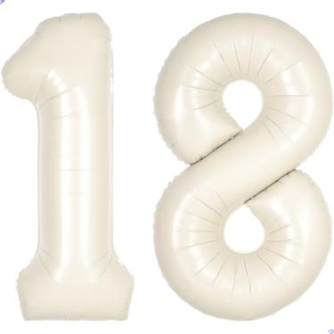 Imagem de Balão branco creme número 18 81 para decorações de primeiro aniversário, 101,6 cm, bege enorme, balões de 18 anos, 18 balões, decoração de festa de aniversário, lembrancinhas de festa, suprimentos