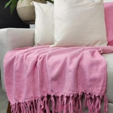 Imagem de Manta Macia para Sofá Grande Algodão Colorida (Rosa, 2,40x1,50 m)