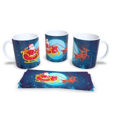 Imagem de Caneca de Cerâmica Natalina, 325ml, Design com Papai Noel na Chaminé, Fundo Azul com Flocos de Neve, Ideal para Bebidas Quentes (12)