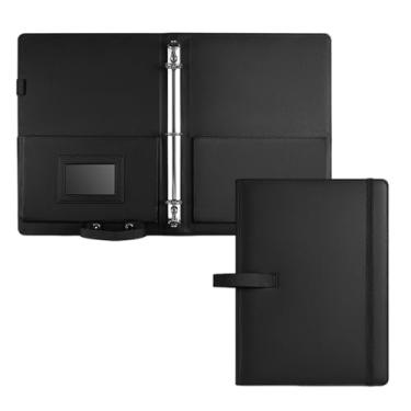 Imagem de Pasta de coral de 3 anéis, fichário de música de couro PU com alça de mão, pasta de música preta de 33 x 24 cm para partituras, corais, apresentações de palco