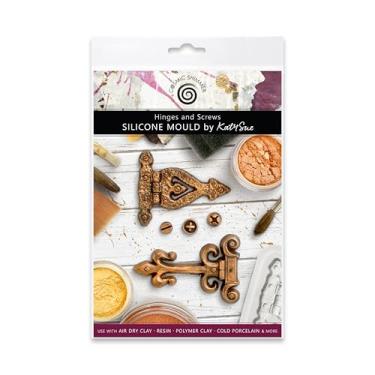 Imagem de Cosmic Shimmer Dobradiças e parafusos molde de silicone para artesanato para secagem ao ar livre e argila de polímero, resina, cera, porcelana fria. Dobradiças 5 x 5 cm, cabeça de parafuso de 0,4