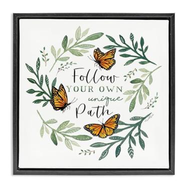 Imagem de Stupell Industries Follow Unique Path Butterflies Brown Framed Floater Canvas Wall Art, design por Elizabeth Tyndall, 25 x 25