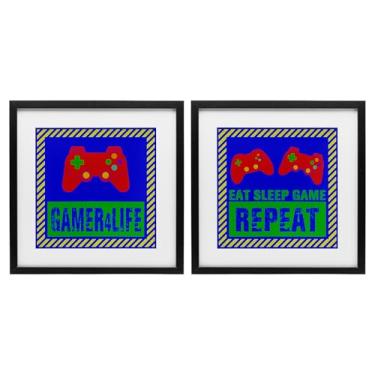 Imagem de Stupell Industries Jogo de impressão emoldurada preta de 2 peças com citações de jogadores com listras, design por Marcus Prime, 33 x 33