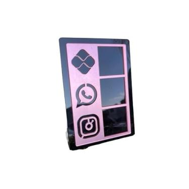 Imagem de Placa Pix Display Acrílica Qr Code Mesa Balção Pix Instagram Acrilico Loja Estabelecimento(PRETO E ROSE GOLD ESPELHADO)