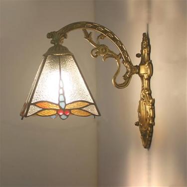 Imagem de Luminária de parede retrô americana com LED, estilo europeu de luxo, para sala de estar, restaurante, quarto, escritório, casa de campo, hotel, café, bar, corredor, escada, em vidro colorido