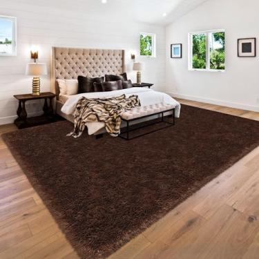 Imagem de ZJYeRug Tapetes de 2,4 x 3 m para sala de estar, tapete felpudo marrom para quarto de menina 2,4 x 3 m embaixo da cama, tapete antiderrapante grande fofo para sala de jogos, tapete macio de pelúcia