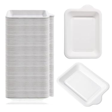 Imagem de 300 peças de pratos pequenos de papel a granel, pequenos pratos descartáveis, prato de sobremesa de papel quadrado branco, mini prato de sobremesa quadrado descartável, fibra de bagaço de cana para