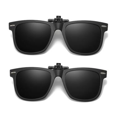 Imagem de Trysee Óculos de sol com clipe sobre óculos de grau para meninos e meninas de 6 a 12 anos polarizados, proteção UV400, flip up TS-CO-J31, D01 pacote com 2 (preto + preto), Medium