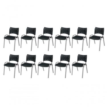Imagem de Cadeira Iso Base Cinza, Igreja, Escola, Escritório - Preto Kit 11 Peças