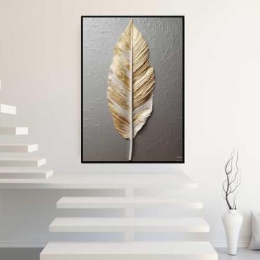 Imagem de Quadros Decorativos com Moldura Flores Douradas Bege Sala Quarto Kit Conjunto 2