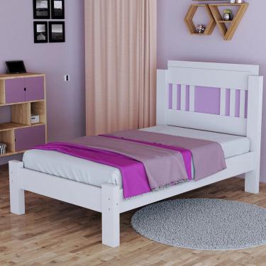 Imagem de Cama de Solteiro 100% Mdf 117x95,8cm Marina Branco/Lilás