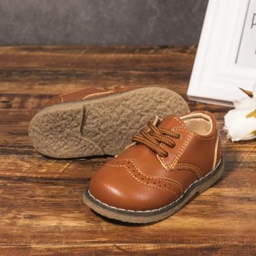 Imagem de Sapato social infantil para meninos e meninas, uniforme escolar, formal, casual, Oxfords, Marrom, 10 Toddler