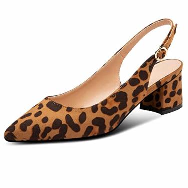 Imagem de Mettesally Sapato feminino com salto em bloco com salto baixo, 5 cm, confortável, Leopardo, 41