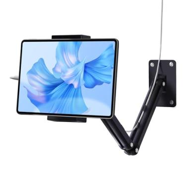 Imagem de YCNEW Suporte de parede para tablet para iPad, suporte ajustável de liga de alumínio para tablet de braço longo adequado para iPad Mini/Air/Pro, Galaxy Tab, Kindle, Nintendo Switch, telefones (preto)