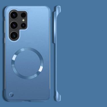 Imagem de Capa magnética ultrafina sem moldura em PC para Samsung S25 Ultra S24 Plus S23 FE S22 FE S24 Ultra, capa metálica fosca para celular (para S23 Ultra/Azul)