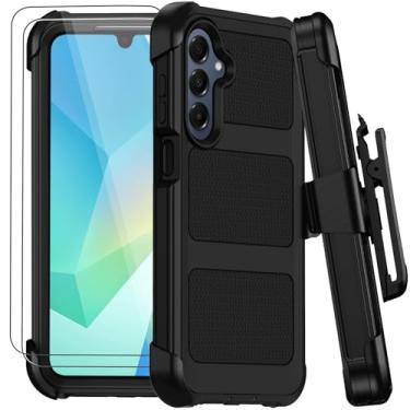 Imagem de Capa para Samsung Galaxy A16 5G com clipe de cinto e suporte, capa resistente à prova de choque à prova de choque de grau militar, com 2 protetores de tela Defender Bumper (preta)